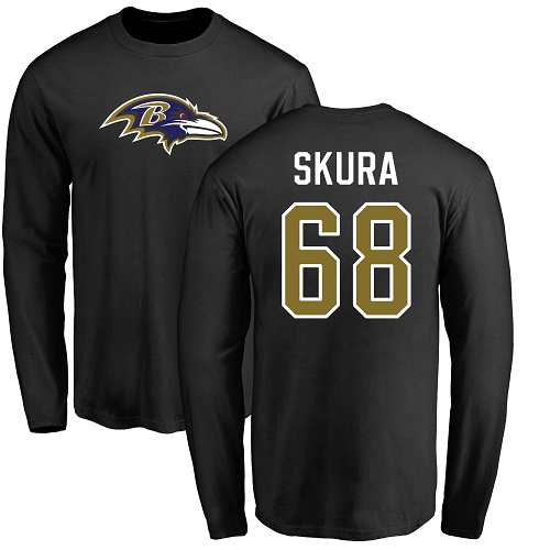 Men Baltimore Ravens Black Matt Skura Name and Number Logo NFL Football #68 Long Sleeve T Shirt->nfl t-shirts->Sports Accessory